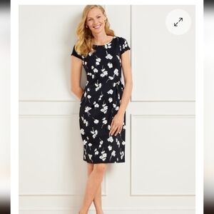 Talbots Dress Womens Size Small Blue White Effortless Jersey Floral Tie